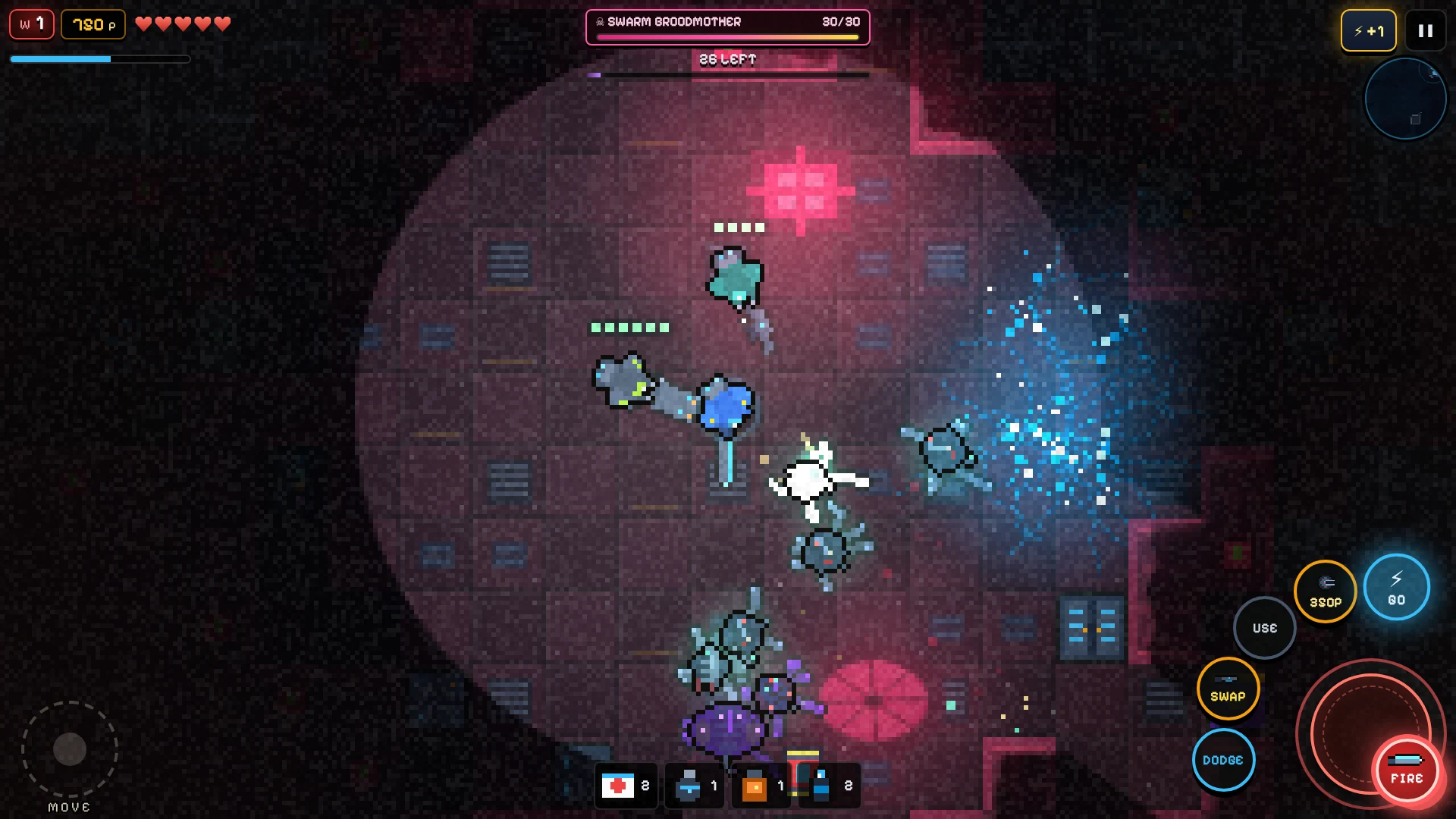XENO // BREACH screenshot: Fighting the Swarm Broodmother, its health bar across the top of the screen