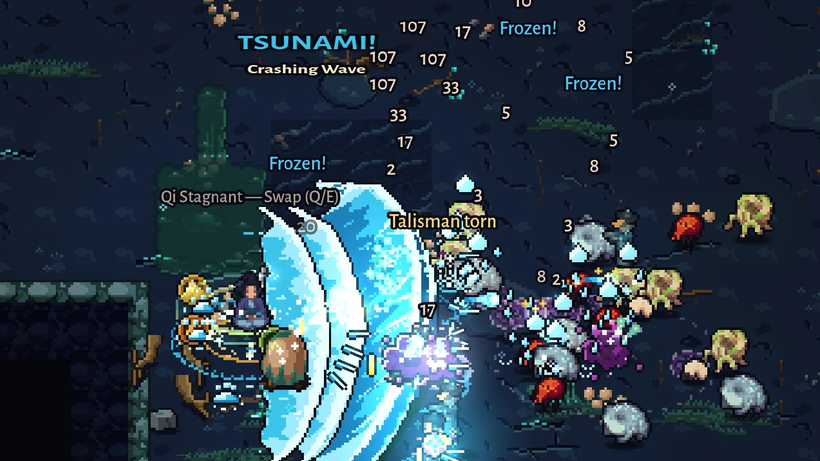 Heaven's Mandate: the Tide Weaver's tsunami crashes through a crowd of corrupted qi