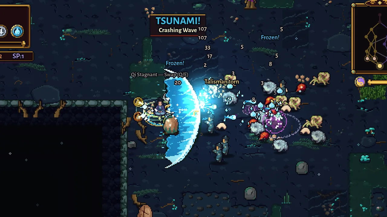 Heaven's Mandate: the Tide Weaver sends a tsunami through a crowd of corrupted qi